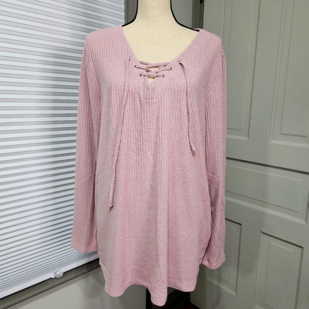 Lane Bryant Laced Neck Waffle Knit Thermal Henley